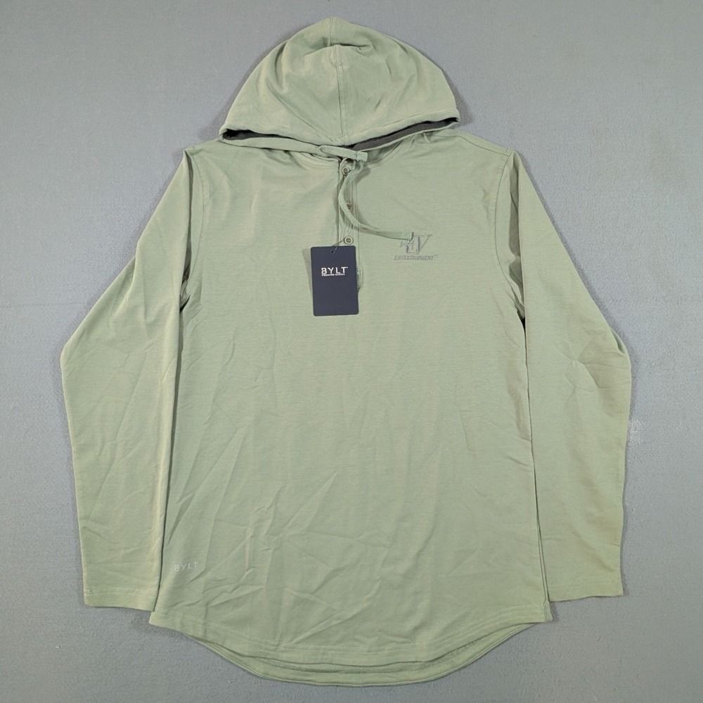 BYLT Drop-Cut Henley Hoodie Mens Medium Moss Green Long Sleeve